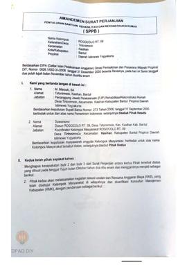 Amandemen Surat Perjanjian Penyaluran Bantuan Rehabilitasi dan Rekonstruksi Rumah (SPPB), Nama Ke...