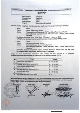 Berita Acara Penarikan/Penggunaan Dana Rehabilitasi/Rekonstruksi Rumah (BAPPD) Rusak Berat, Nama ...