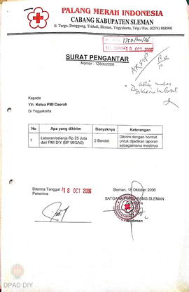 Surat pengantar mengenai bantuan barang dan relawan untuk korban gempa bumi DIY dan surat pengant...