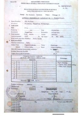 Laporan dari Balai Pengawasan dan Sertifikasi Benih II tentang hasil pemeriksaan lapangan ke I (p...