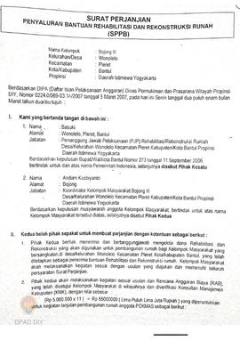 Surat Perjanjian Penyaluran Bantuan Rehabilitasi dan Rekonstruksi Rumah (SPPB),  Nama Kelompok Ma...