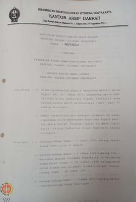Keputusan Kepala Kantor Arsip Daerah Provinsi Daerah Istimewa Yogyakarta No: 045/126/KAD tentang ...