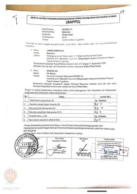 Berita Acara Penarikan/Penggunaan Dana Rehabilitasi/Rekonstruksi Rumah (BAPPD) Rusak Sedang, Nama...