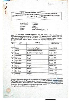 Berita Acara Pembentukan Kelompok dan Pengurus Kelompok Masyarakat dan Penetapan Prioritas Usulan...