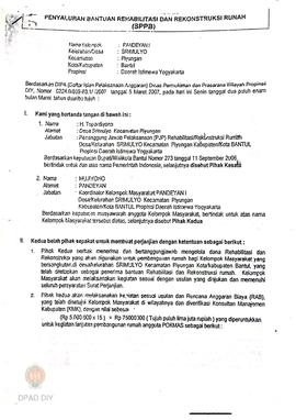 Surat Perjanjian Penyaluran Bantuan Rehabilitasi dan Rekonstruksi Rumah (SPPB)Rusak Berat, Nama K...