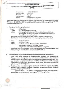 Surat Perjanjian Penyaluran Bantuan Rehabilitasi dan Rekonstruksi Rumah (SPPB) Rusak Berat, Nama ...