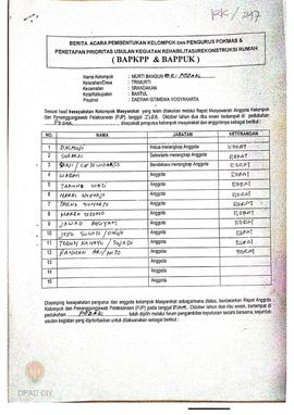 Berita Acara Pembentukan Kelompok dan Pengurus Kelompok Masyarakat dan Penetapan Prioritas Usulan...
