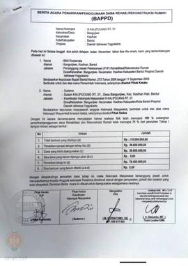 Berita Acara Penarikan/Penggunaan Dana Rehabilitasi/Rekonstruksi Rumah (BAPPD) Rusak Berat, Nama ...