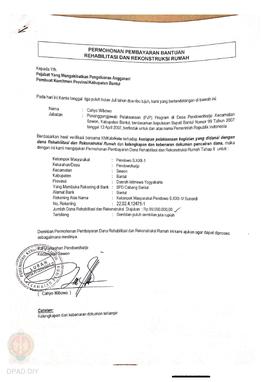 Permohonan Pembayaran Bantuan Rehabilitasi dan Rekonstruksi Rumah, Nama Kelompok Masyarakat Pendo...