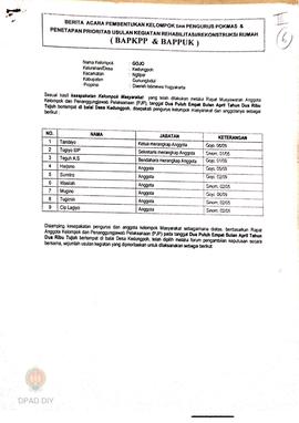 Berita Acara Pembentukan Kelompok dan Pengurus POKMAS & Penetapan prioritas usulan kegiatan R...