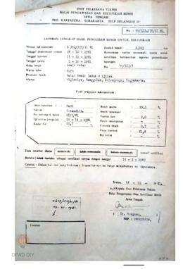 Laporan lengkap hasil pengujian benih untuk sertifikasi, dari Balai Pengawasan dan Sertifikasi Be...