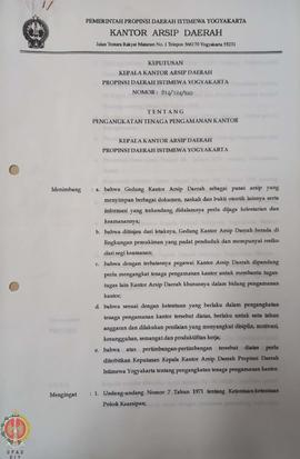 Surat Keputusan Kepala Kantor Arsip Daerah Provinsi Daerah Istimewa Yogyakarta Nomor: 814/124/KAD...