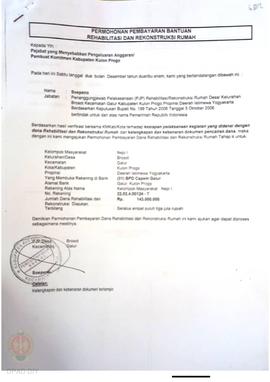 Permohonan Pembayaran Bantuan Rehabilitasi dan Rekonstruksi Rumah, Kelompok Masyarakat Nepi I dan...