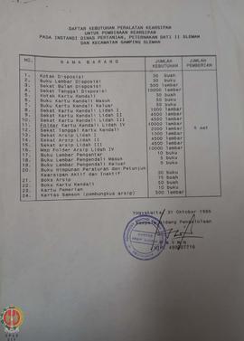 Daftar Kebutuhan Peralatan Kearsipan untuk Pembinaan Kearsipan pada Instansi Dinas Pertanian, Pet...