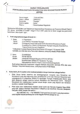 Surat Perjanjian Penyaluran Bantuan Rehabilitasi dan Rekonstruksi Rumah (SPPB) Rusak Berat, Nama ...