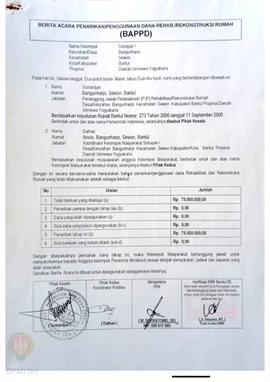 Berita Acara Penarikan/Penggunaan Dana Rehabilitasi/Rekonstruksi Rumah (BAPPD) Rusak Sedang, Nama...