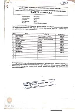 Berita Acara Pembentukan Kelompok dan Pengurus POKMAS & Penetapan prioritas usulan kegiatan R...