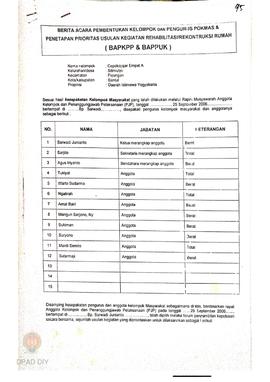 Berita Acara Pembentukan Kelompok dan Pengurus POKMAS & Penetapan prioritas usulan kegiatan R...