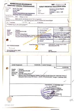 Surat Perintah Pencairan Dana kepada Bendahara Fasilitator Posyanis Kecamatan Pundong, Posyanis K...