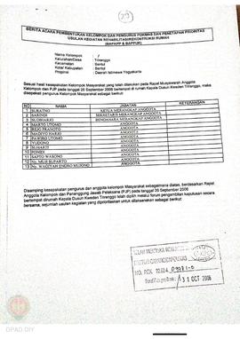 Berita Acara Pembentukan Kelompok dan Pengurus Pokmas dan Penetapan Prioritas Usulan Kegiatan Reh...