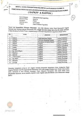 Berita Acara Pembentukan Kelompok dan Pengurus Kelompok Masyarakat dan Penetapan Prioritas Usulan...