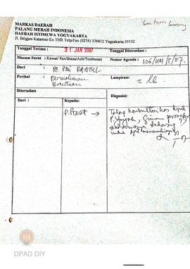 Surat dari Pengurus PMI cabang kepada PMI DIY tentang permohonan bantuan barang berupa tenda daru...