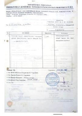 Surat Seksi Pengawasan pemasaran BPSB DIY tentang laporan hasil pengujian untuk pelabelan ulang j...