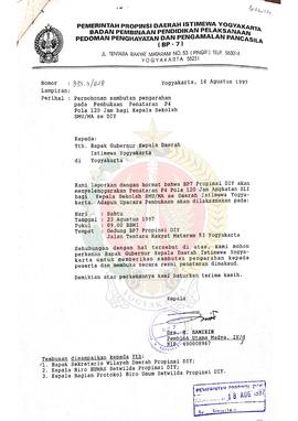 Surat dari Kepala BP-7 Provinsi Daerah Istimewa Yogyakarta kepada Gubernur Kepala Daerah Istimewa...