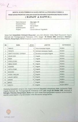 Berita Acara Pembentukan Kelompok dan Pengurus POKMAS & Penetapan prioritas usulan kegiatan R...