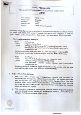 Surat Perjanjian Penyaluran Bantuan Rehabilitasi dan Rekonstruksi Rumah (SPPB), Nama Kelompok TIr...