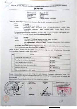 Berita Acara Penarikan/Penggunaan Dana Rehabilitasi/Rekonstruksi Rumah (BAPPD) Rusak Berat, Nama ...