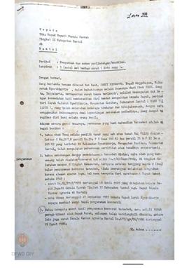 Surat Sonny Hindarto selaku Kuasa Ibu Temu Kepada Bupati Kepala Daerah Tingkat II Kab. Bantul ten...