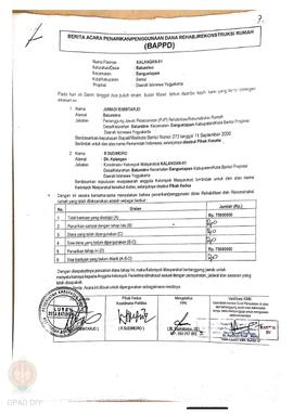 Berita Acara Penarikan/Penggunaan Dana Rehabilitasi/Rekonstruksi Rumah (BAPPD) Rusak Sedang, Nama...