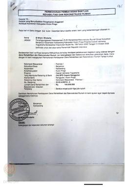 Permohonan Pembayaran Bantuan Rehabilitasi dan Rekonstruksi Rumah, Kelompok Masyarakat Banjoroyo,...