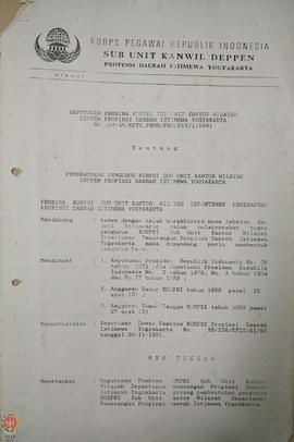 Surat Keputusan Pembina KORPRI Sub Unit Kantor Wilayah Departemen Penerangan Provinsi Daerah Isti...