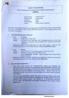 Surat Perjanjian Penyaluran Bantuan Rehabilitasi dan Rekonstruksi Rumah (SPPB),  Nama Kelompok Pa...