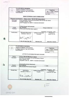 Surat otorisasi/ukti pembayaran untuk pembelian voucher guna operasional komunikasi TIM ICB PMI c...