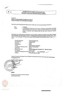 Permohonan Pembayaran Bantuan Rehabilitasi dan Rekonstruksi Rumah, Nama Kelompok Masyarakat Dongk...