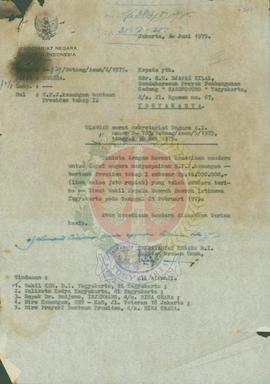 Surat pertanggungjawaban keuangan bantuan presiden untuk proyek pembangunan gedung Sasonoworo DIY.