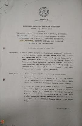 Keputusan Presiden Republik Indonesia Nomor : 31 Tahun 1993 tentang Tunjangan Penilai PBB, Pemeri...