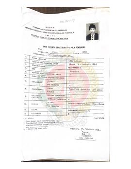 Data Peserta Penataran P-4 Pola Pendukung 45 jam bagi Mahasiswa Daerah Istimewa Yogyakarta Angkat...