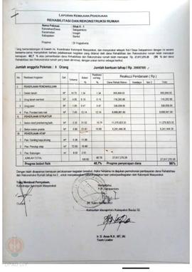 Laporan Kemajuan Pekerjaan Rehabilitasi dan Rekonstruksi rumah,  Nama Kelompok Masyarakat Siluk I...