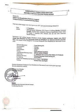 Permohonan Pembayaran Bantuan Rehabilitasi dan Rekonstruksi Rumah, Nama Kelompok Masyarakat Duwet...