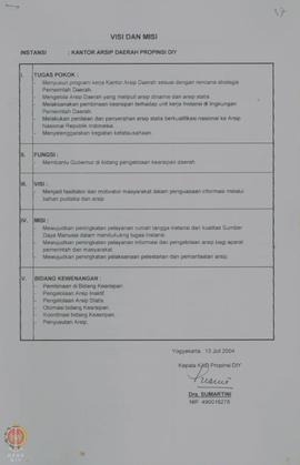 Visi dan Misi, serta Rekapitulasi Daftar Usulan Prioritas Program dan Kegiatan Tahun 2005