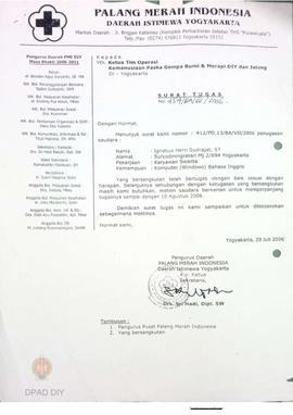 Surat tugas No. 454/BA/VIII/2006 kepada Ignatius Henri Sudajat, ST. untuk memperpanjang tugasnya ...