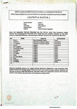 Berita Acara Pembentukan Kelompok dan Pengurus Kelompok Masyarakat dan Penetapan Prioritas Usulan...