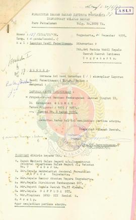 Laporan hasil pemeriksaan bulan Oktober 1976 proyek-proyek bantuan pembangunan Kab. Sleman.
