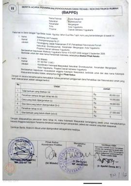 Berita Acara Penarikan/Penggunaan Dana Rehabilitasi/Rekonstruksi Rumah (BAPPD) Rusak Ringan, Nama...