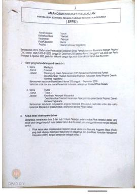 Amandemen Surat Perjanjian Penyaluran Bantuan Rehabilitasi & Rekonstruksi Rumah (SPPB) kriter...
