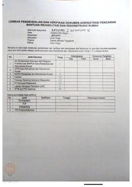 lembar Pengendalian dan Verifikasi Dokumen Administrasi Pencairan Bantuan Rehabilitasi dan Rekons...